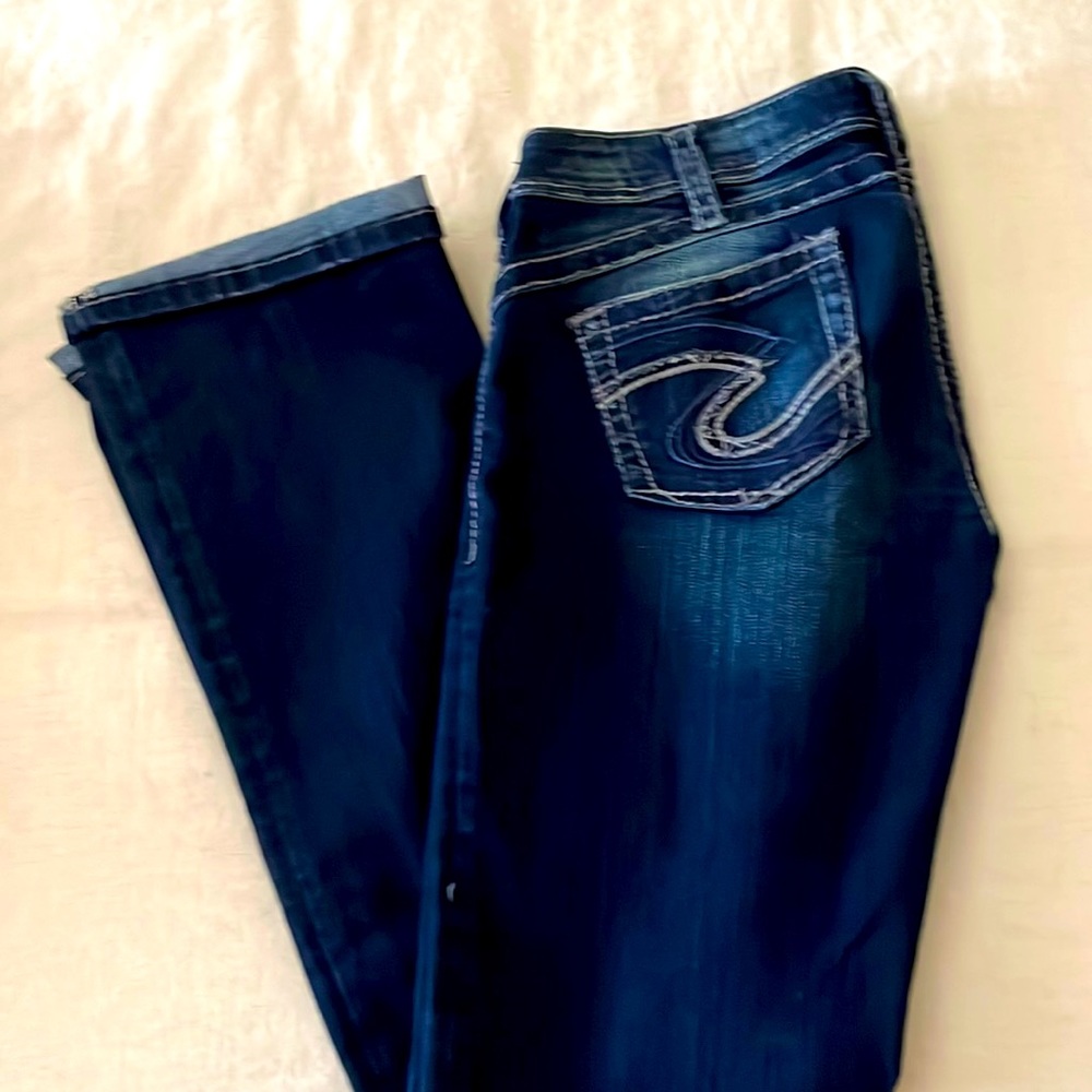 Dark blue low rise jeans size 16.5 UK size silver
